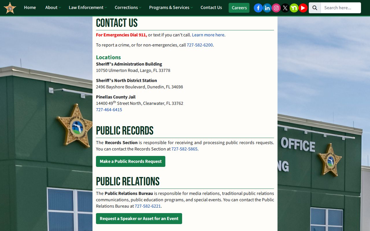 Pinellas County arrest records and PCSO contact directory
