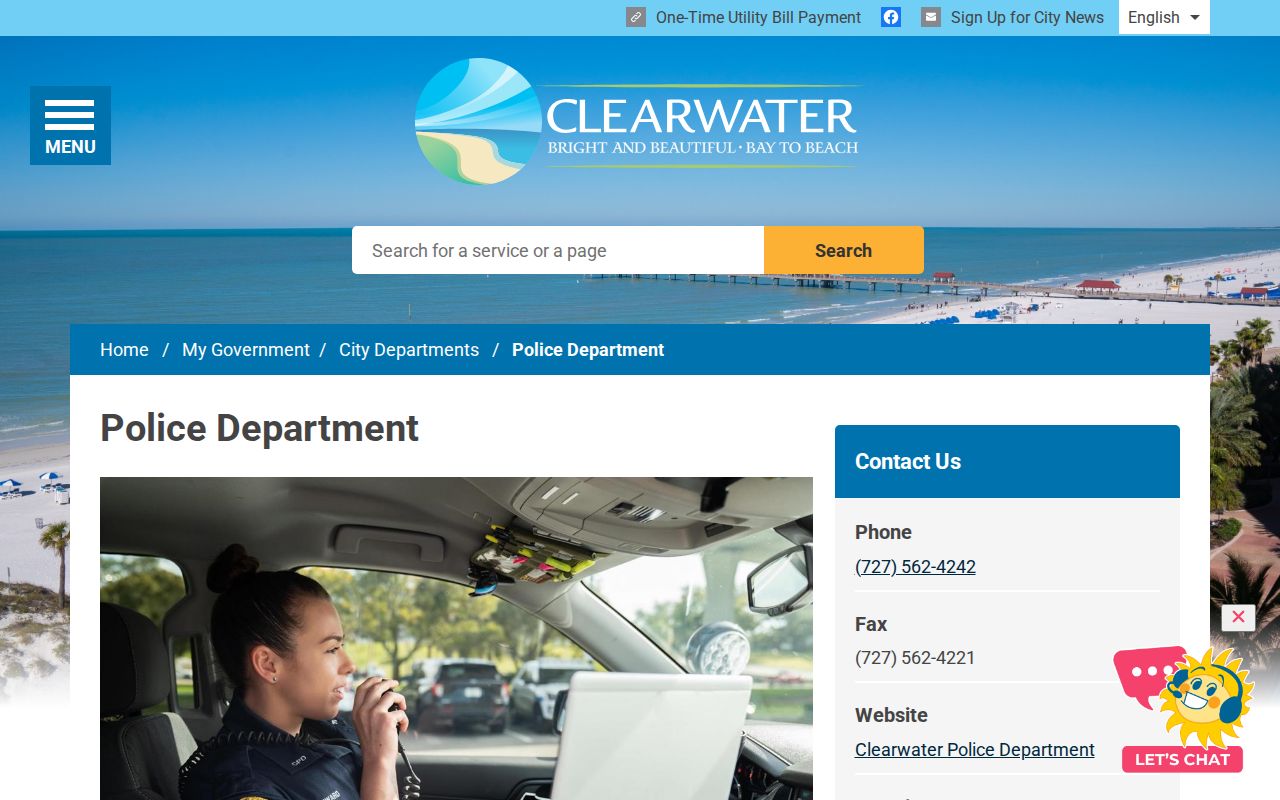 Clearwater criminal records Police Department page