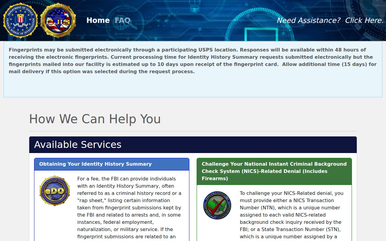 Clearwater criminal history FBI electronic order portal