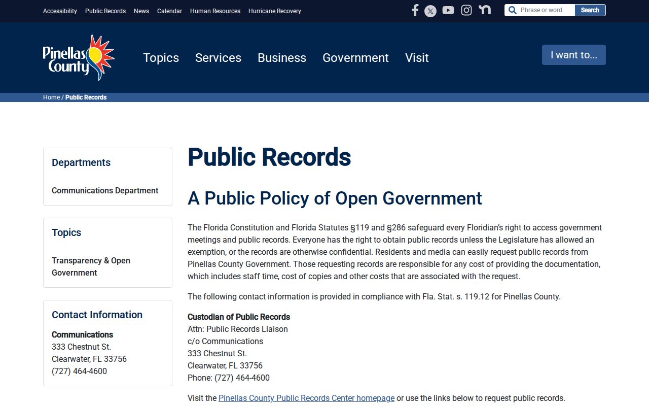 Pinellas County criminal records public request channels