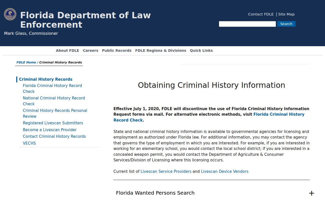 Pinellas County criminal history FDLE record channels