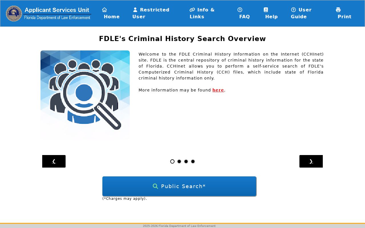 Pinellas County criminal history FDLE CCHInet name search