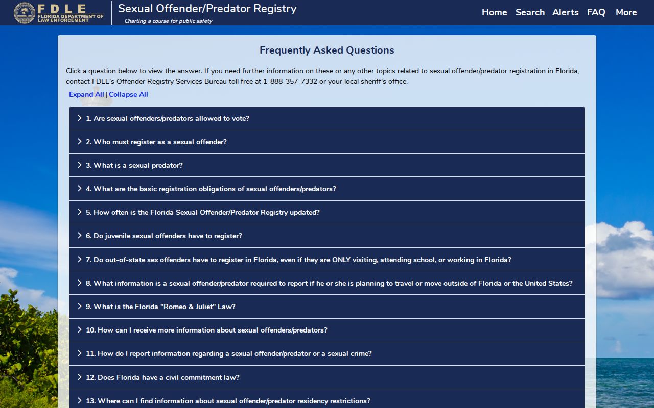 Florida registry profile guidance for a Pinellas County sex offender check